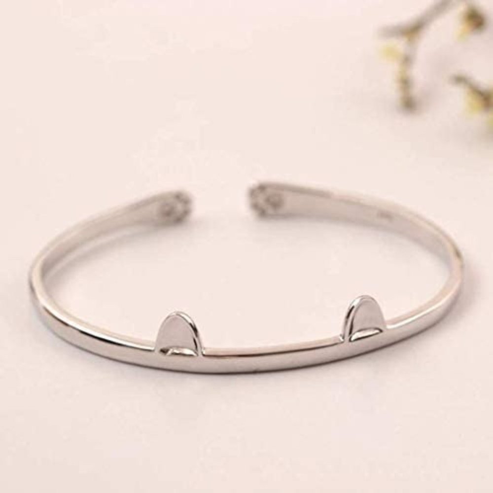 Sterling Silver Plated Cat Ear Paw Cuff Bracelet For Kids Girls Children New